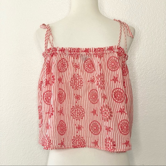 AERIE Red Flower Striped Blouse - Picture 2 of 6